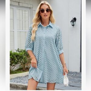 Women's Blue Eyelet Swim Cover-Up